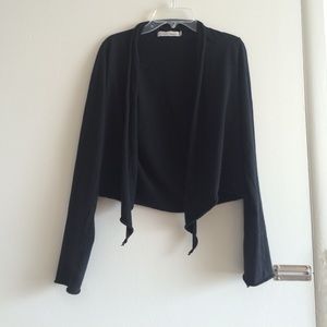 Rolled hem black open cardigan